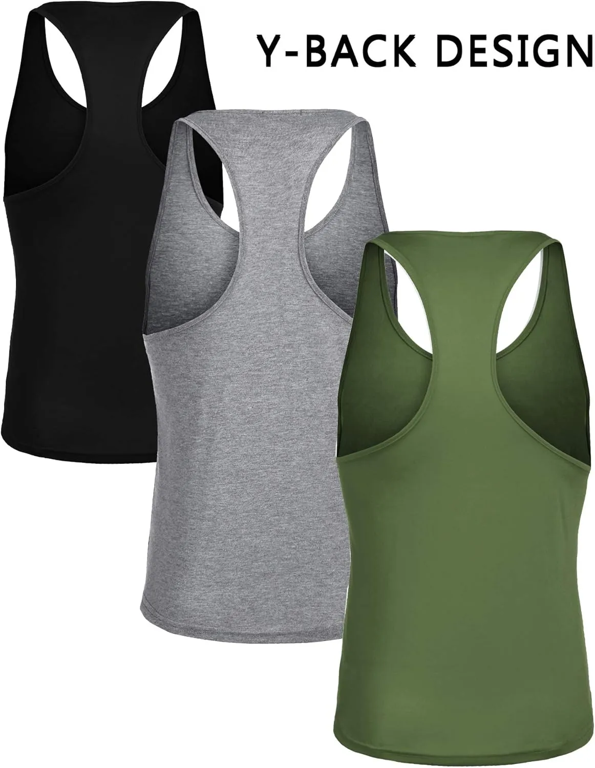COOFANDY Men's 3 Pack Tank Tops Gym Workout Shirt Y-Back Sleeveless Muscle Fitness Bodybuilding Tank Shirts