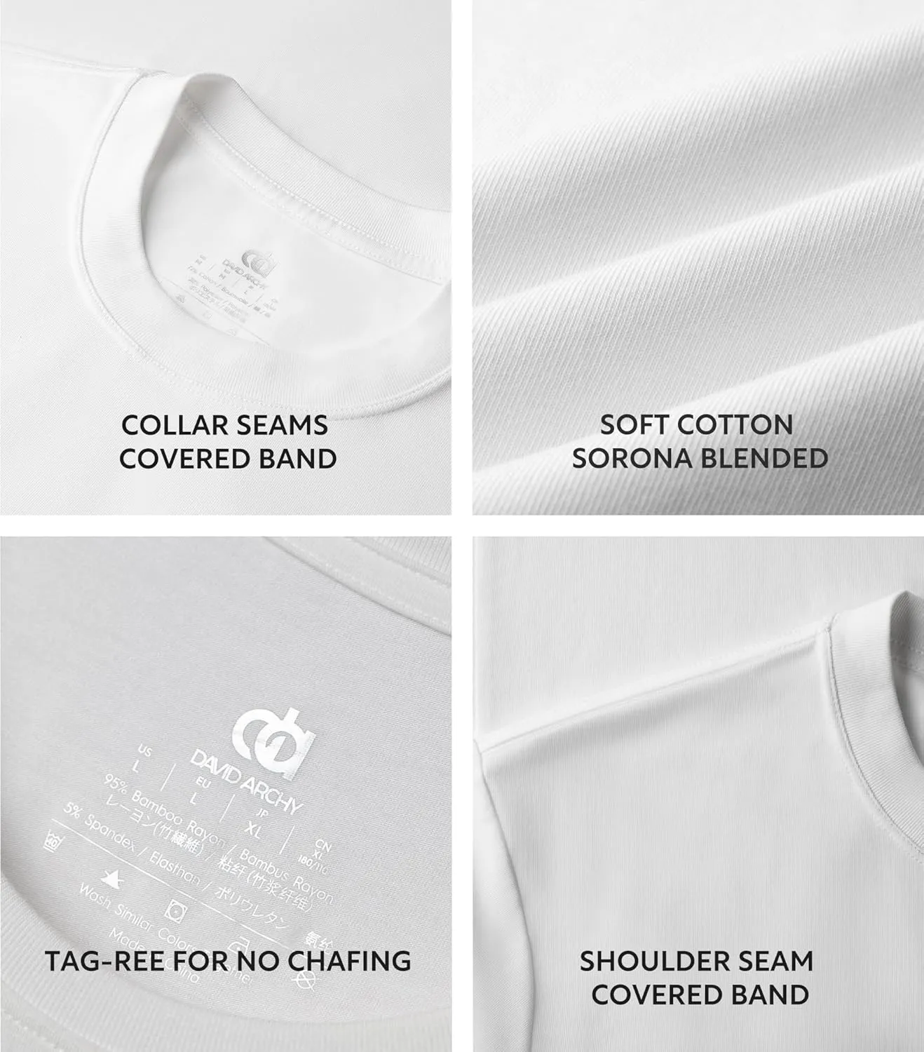 DAVID ARCHY Men's Undershirt Cotton Sorona Blended Moisture-Wicking T-Shirts Stretch Crewneck Tees for Men 3-Pack
