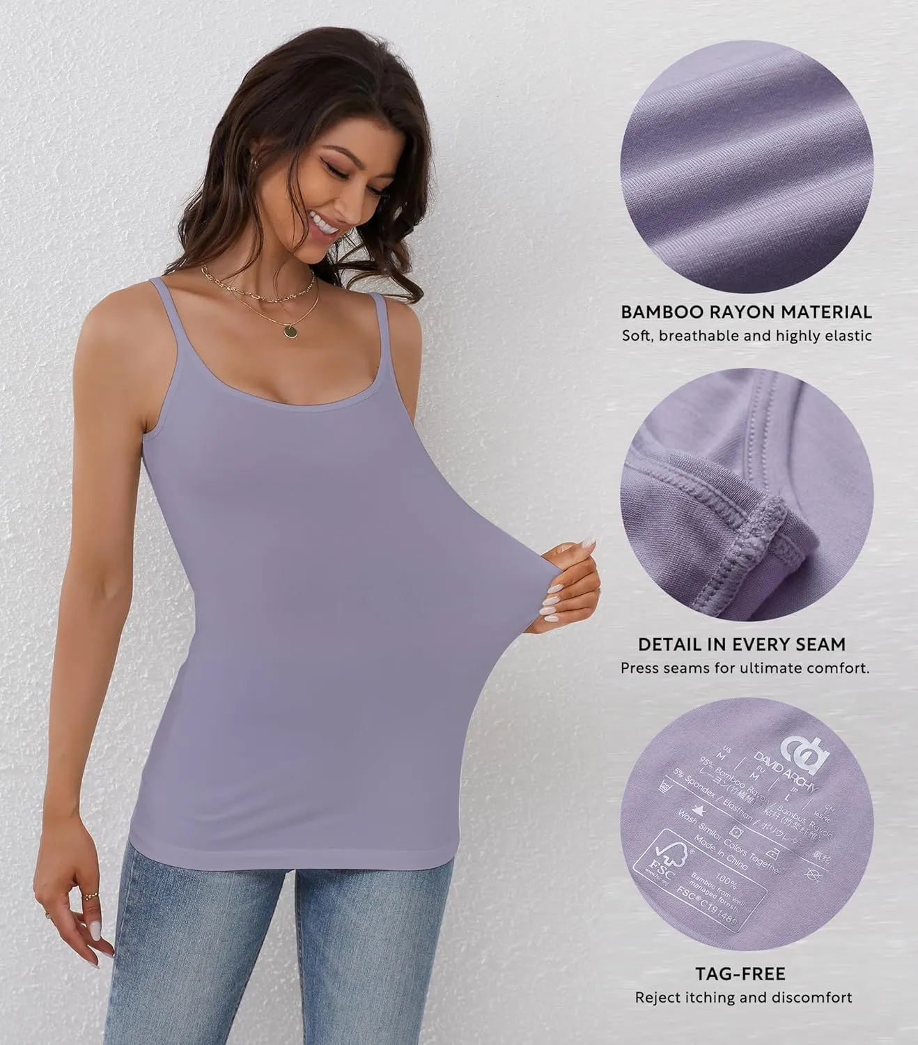 DAVID ARCHY Tank Tops for Women Bamboo Rayon Women's Camisoles Undershirts 3 Pack