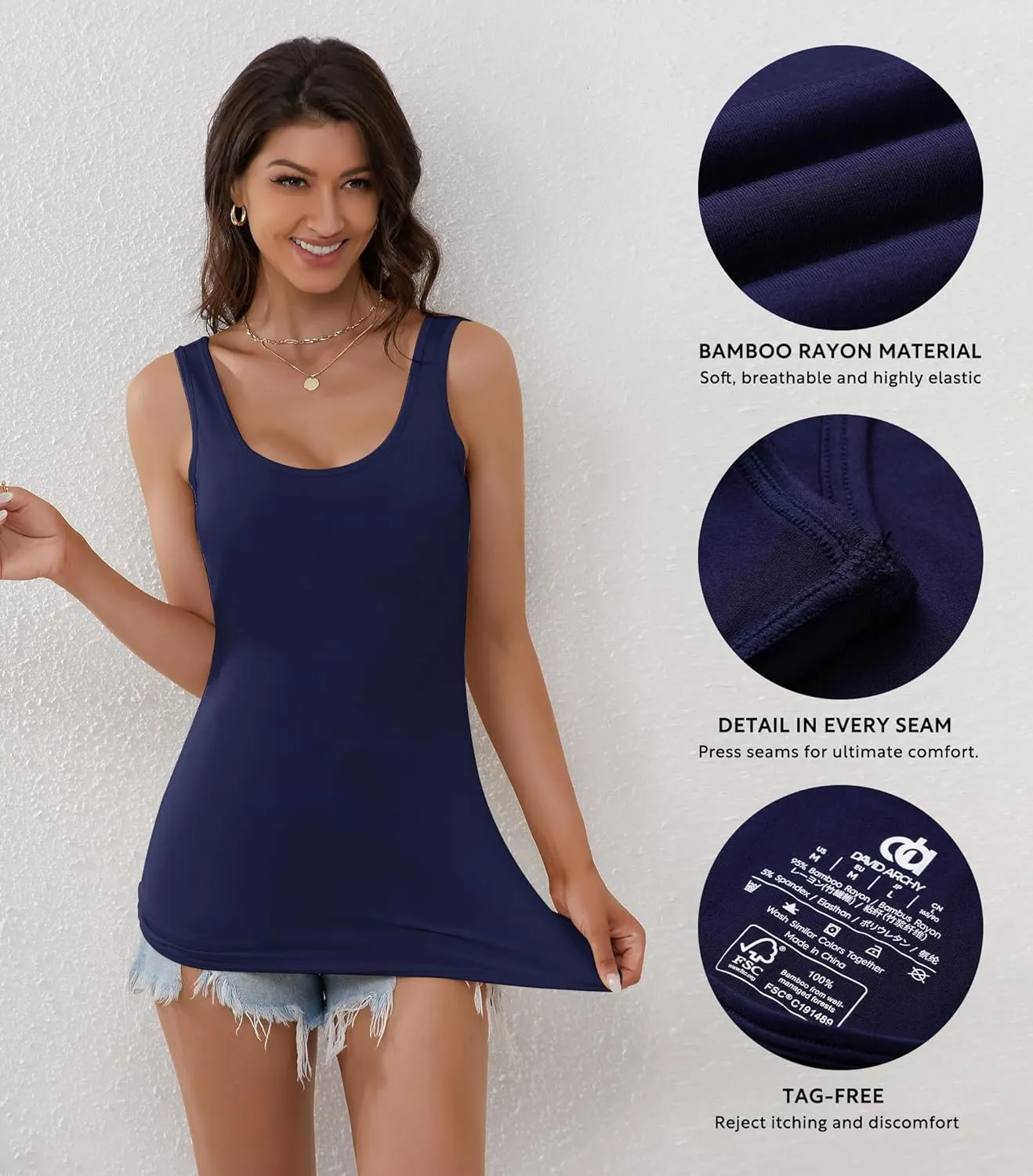 DAVID ARCHY Tank Tops for Women Bamboo Rayon Women's Camisoles Undershirts 3 Pack