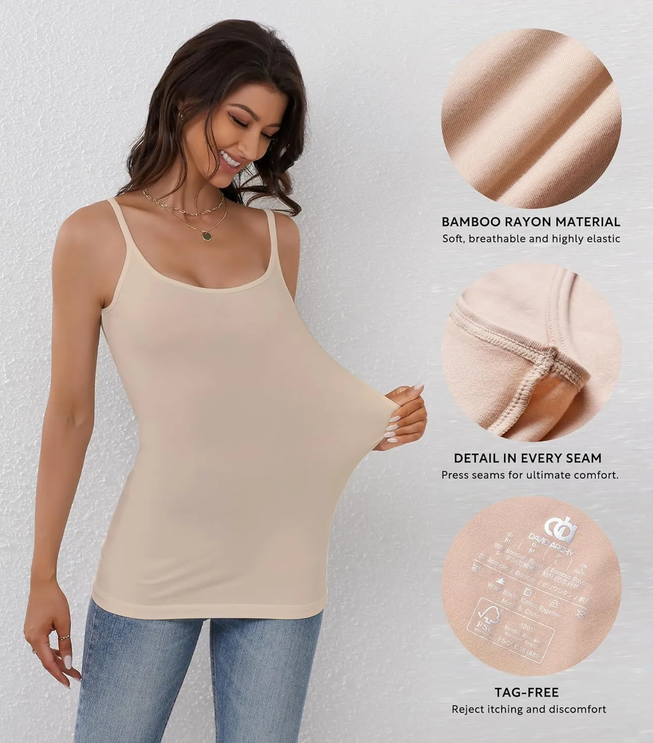DAVID ARCHY Tank Tops for Women Bamboo Rayon Women's Camisoles Undershirts 3 Pack