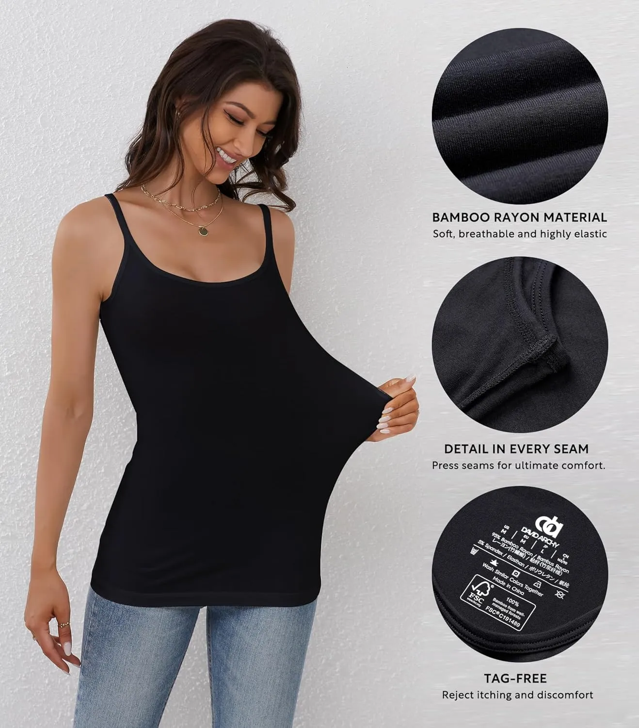 DAVID ARCHY Tank Tops for Women Bamboo Rayon Women's Camisoles Undershirts 3 Pack