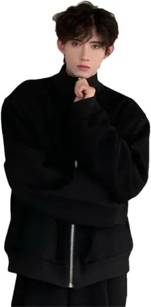 ERFMFKL Men's Stand Collar Cotton Jackets Casual Solid Shoulder Padded Zipper Short Coats Black Asian Size XL