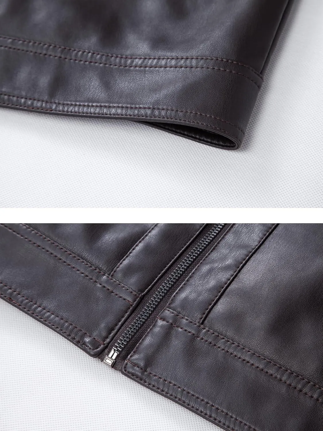 FANARCHER Leather Jacket Men Casual Stand Collar Windbreaker with Zipper Pockets