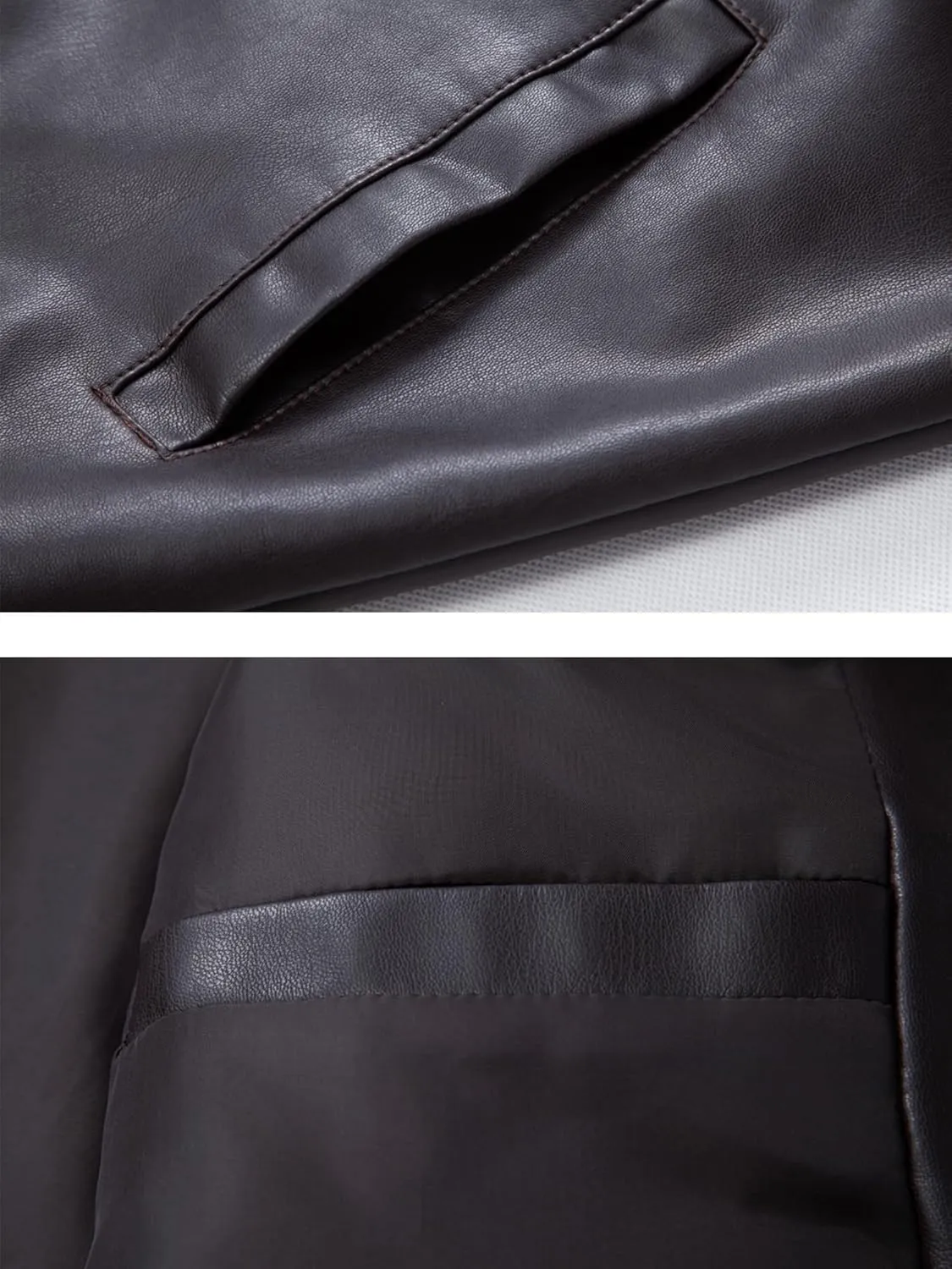 FANARCHER Leather Jacket Men Casual Stand Collar Windbreaker with Zipper Pockets