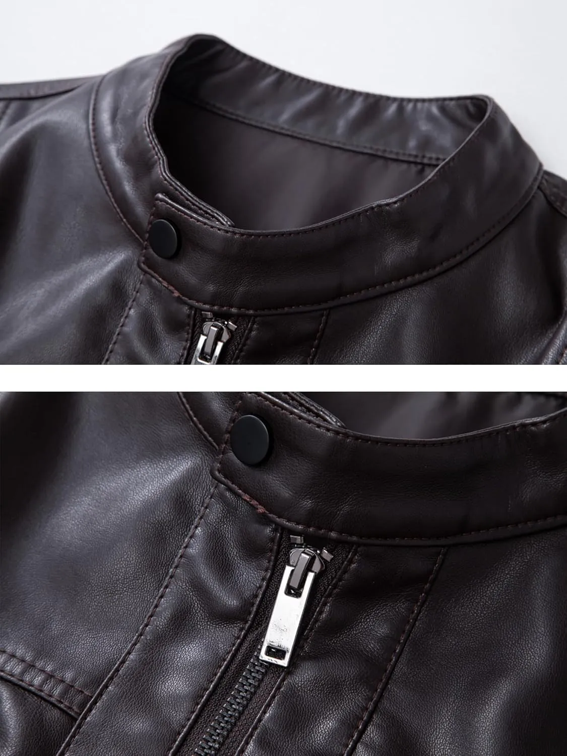 FANARCHER Leather Jacket Men Casual Stand Collar Windbreaker with Zipper Pockets