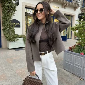 Fashionkova 2024 spring and summer new women's double zipper round neck casual jacket coat