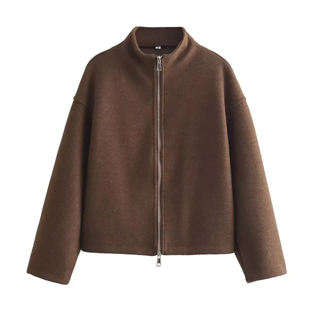 Fashionkova 2024 spring and summer new women's double zipper round neck casual jacket coat