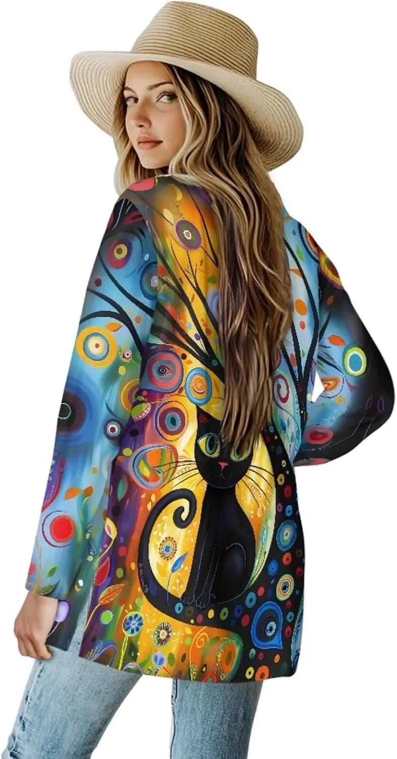 Forchrinse Rainbow Heart Long Sleeve Sweater for Women Colorful Cardigan Coat Fall Causal Open Front Cropped Cardigan,S-2XL