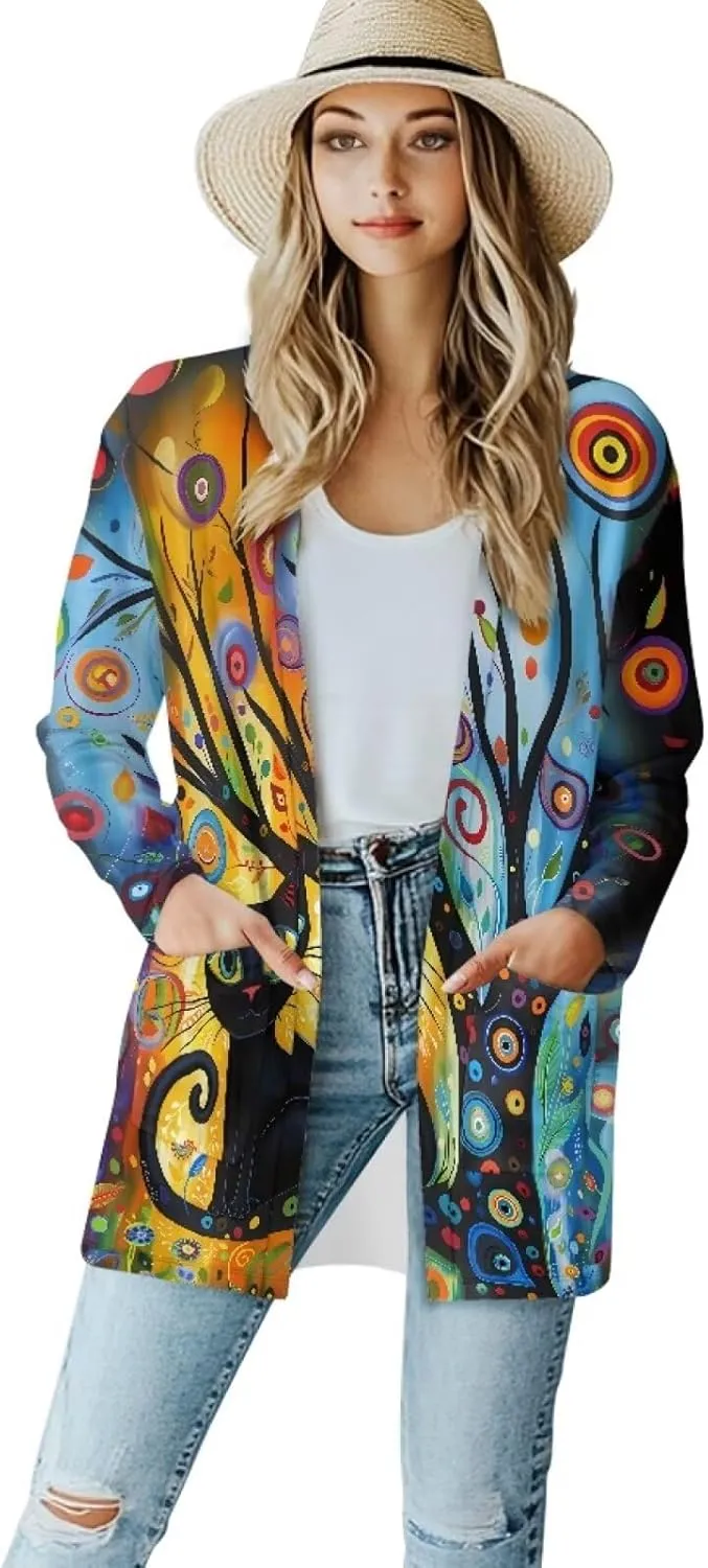 Forchrinse Rainbow Heart Long Sleeve Sweater for Women Colorful Cardigan Coat Fall Causal Open Front Cropped Cardigan,S-2XL