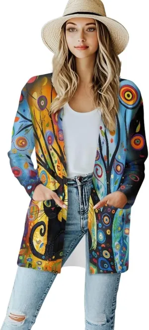 Forchrinse Rainbow Heart Long Sleeve Sweater for Women Colorful Cardigan Coat Fall Causal Open Front Cropped Cardigan,S-2XL