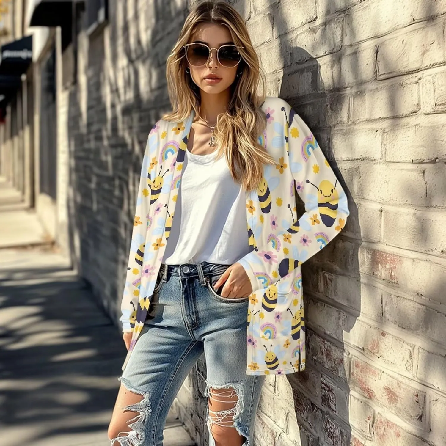 Forchrinse Rainbow Heart Long Sleeve Sweater for Women Colorful Cardigan Coat Fall Causal Open Front Cropped Cardigan,S-2XL