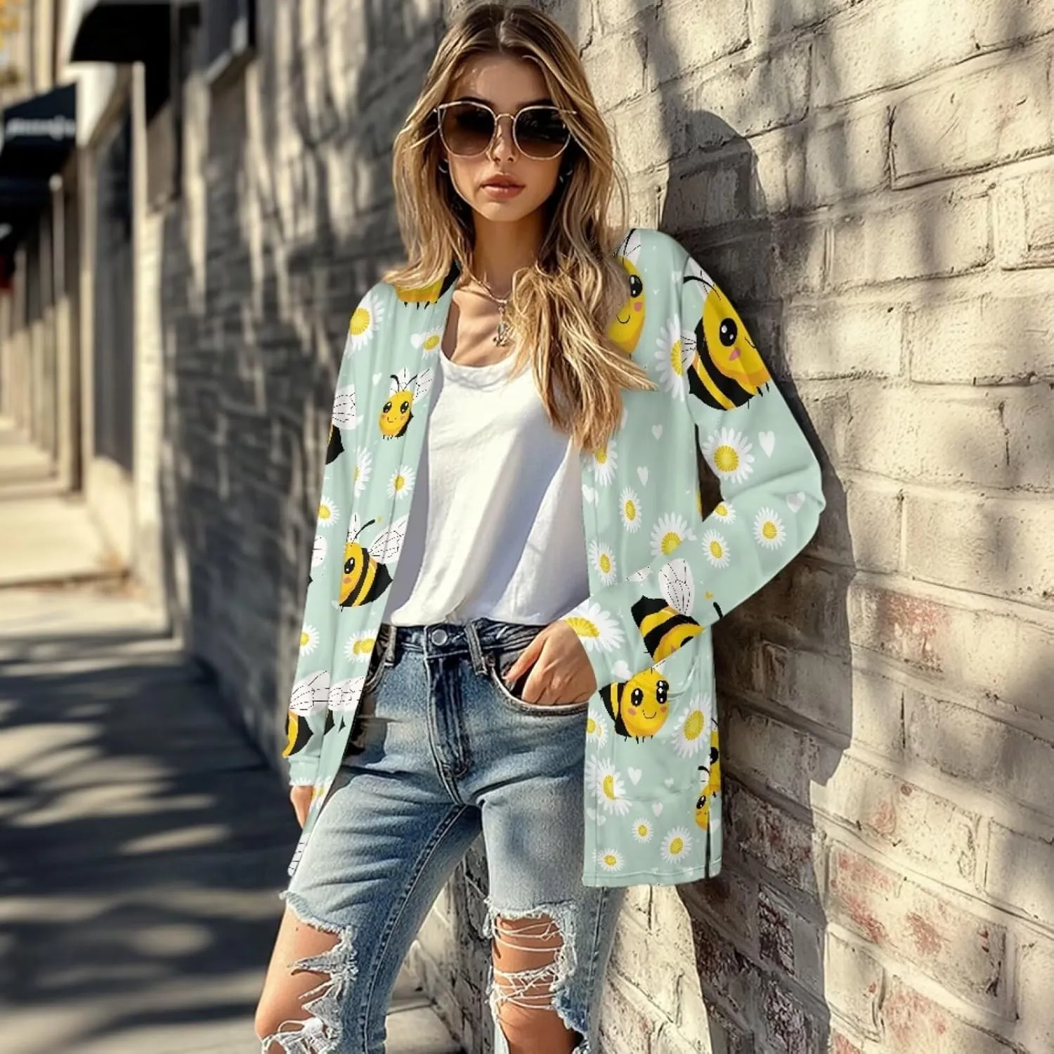 Forchrinse Rainbow Heart Long Sleeve Sweater for Women Colorful Cardigan Coat Fall Causal Open Front Cropped Cardigan,S-2XL