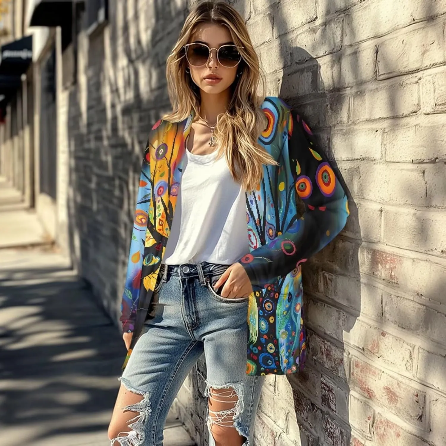 Forchrinse Rainbow Heart Long Sleeve Sweater for Women Colorful Cardigan Coat Fall Causal Open Front Cropped Cardigan,S-2XL