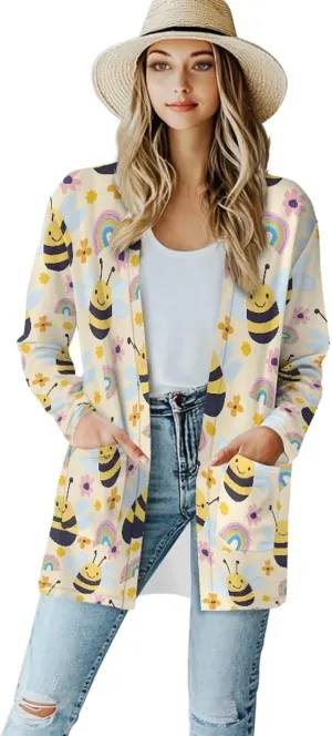 Forchrinse Rainbow Heart Long Sleeve Sweater for Women Colorful Cardigan Coat Fall Causal Open Front Cropped Cardigan,S-2XL