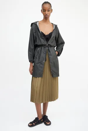 Grey Waxed Cotton Hooded Coat