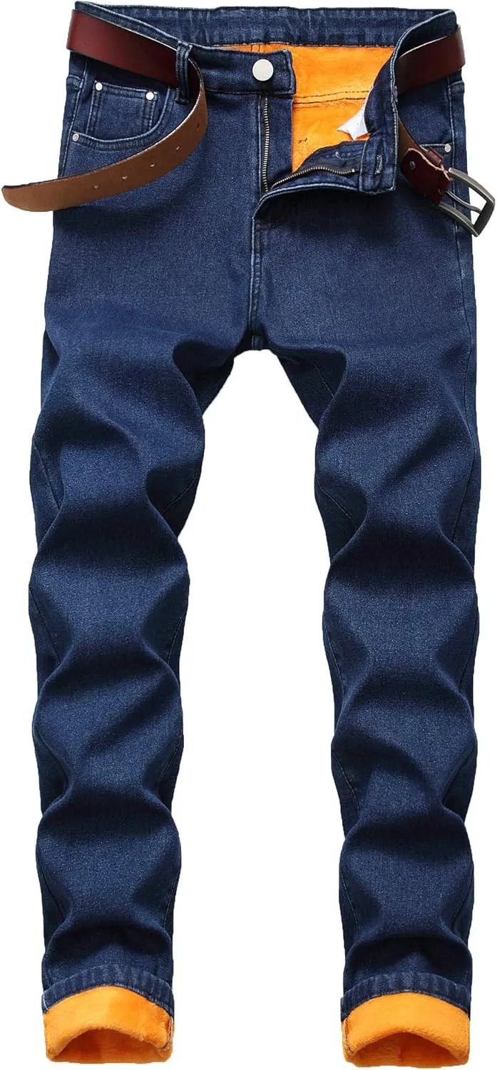 GUNLIRE Men's Thermal Fleece Lined Jeans Winter Slim Fit Thicken Stretch Warm Denim Pants