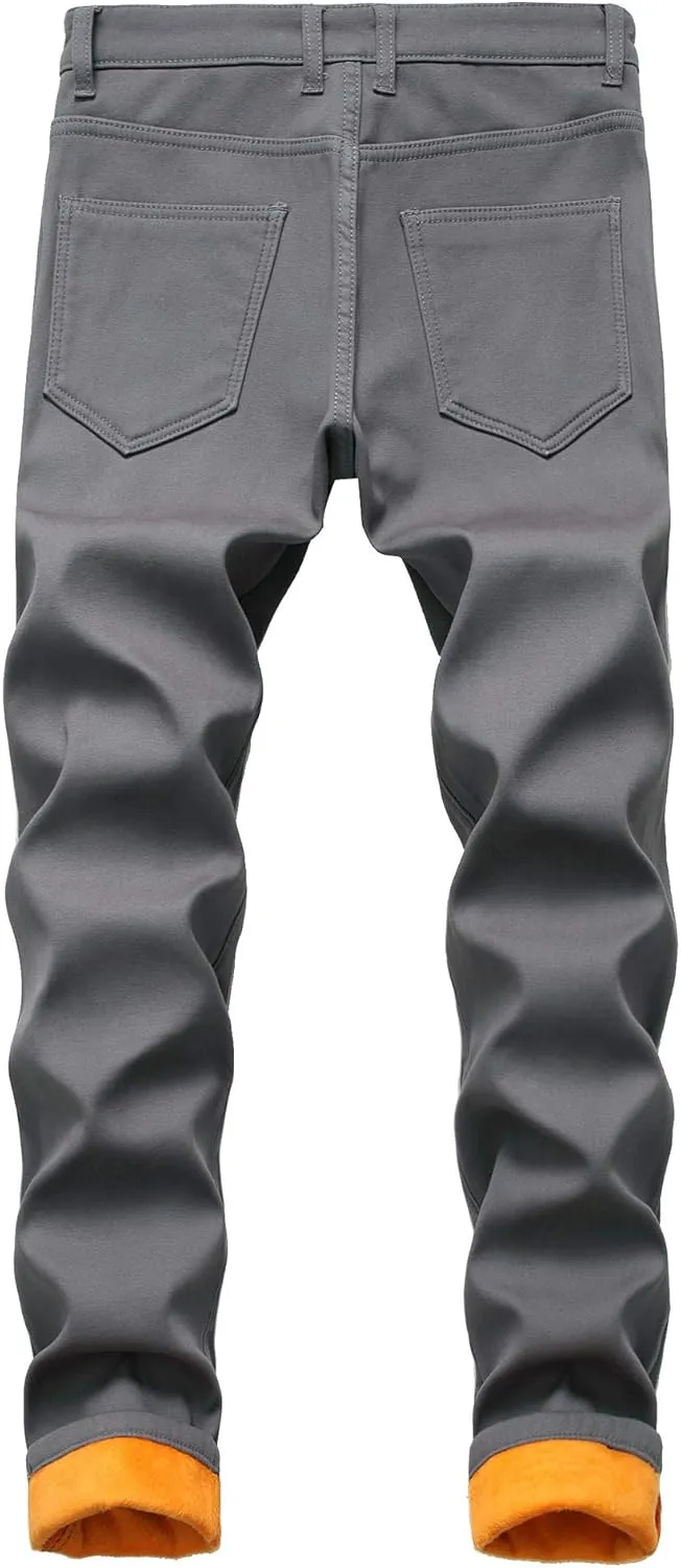 GUNLIRE Men's Thermal Fleece Lined Jeans Winter Slim Fit Thicken Stretch Warm Denim Pants