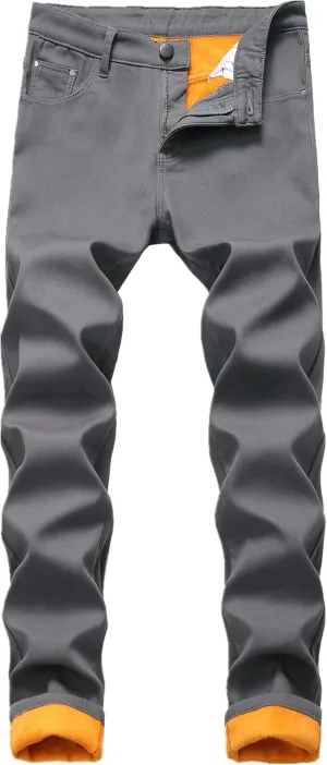 GUNLIRE Men's Thermal Fleece Lined Jeans Winter Slim Fit Thicken Stretch Warm Denim Pants