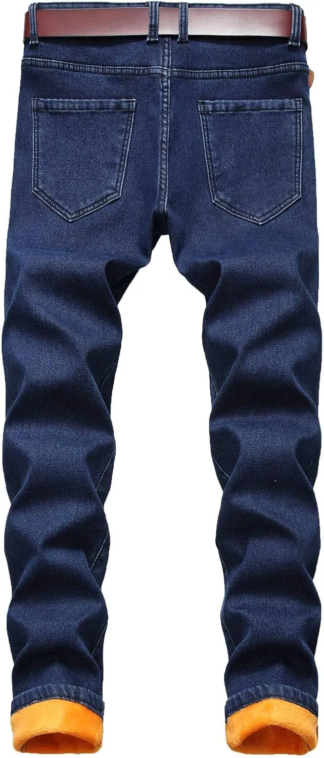 GUNLIRE Men's Thermal Fleece Lined Jeans Winter Slim Fit Thicken Stretch Warm Denim Pants