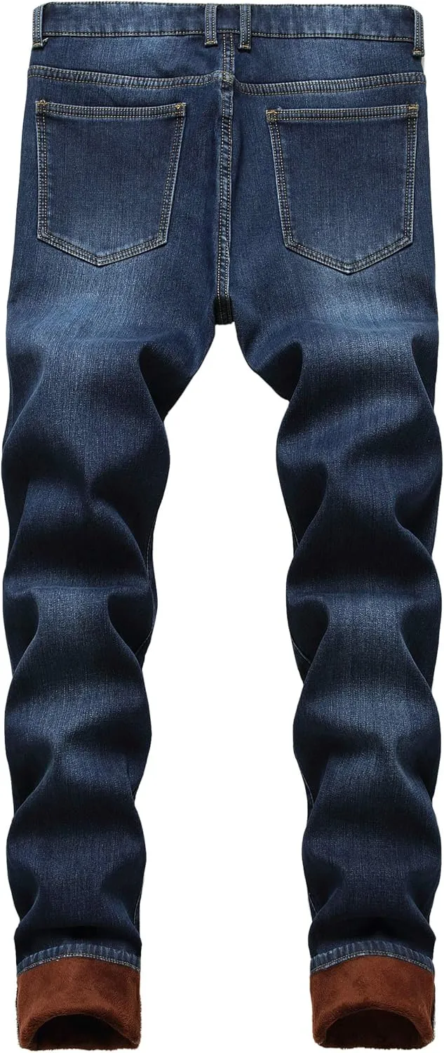GUNLIRE Men's Thermal Fleece Lined Jeans Winter Slim Fit Thicken Stretch Warm Denim Pants