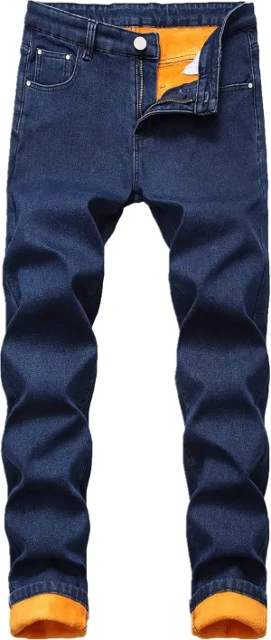 GUNLIRE Men's Thermal Fleece Lined Jeans Winter Slim Fit Thicken Stretch Warm Denim Pants