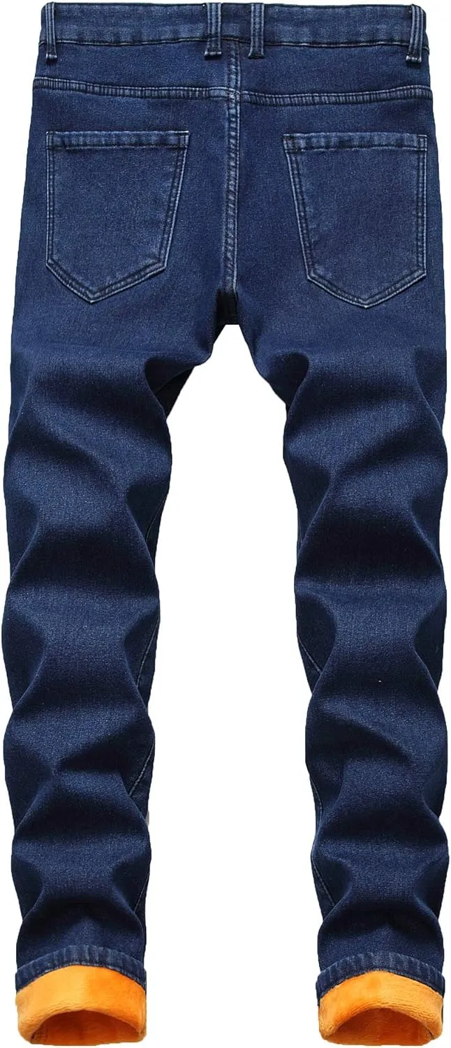GUNLIRE Men's Thermal Fleece Lined Jeans Winter Slim Fit Thicken Stretch Warm Denim Pants
