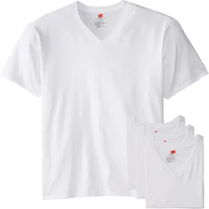 Hanes Mens Tall 100% Cotton V-Neck Undershirts, Tagless, Ultra Comfort, 6X-Large Tall, White - 5 Pack