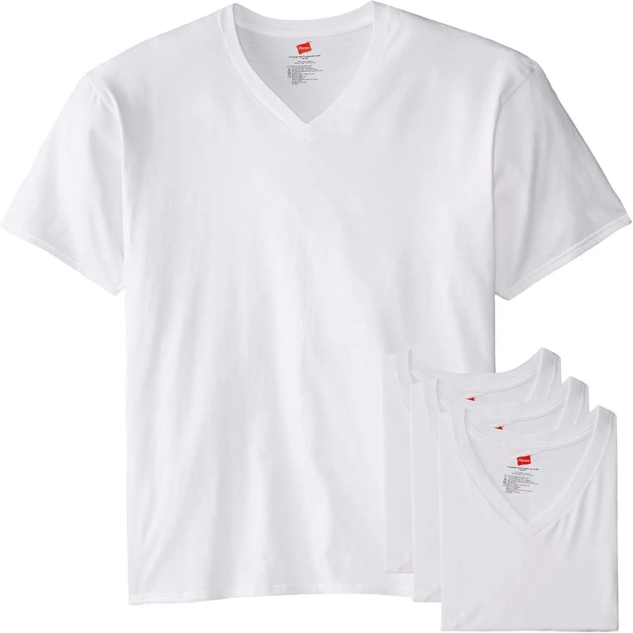 Hanes Mens Tall 100% Cotton V-Neck Undershirts, Tagless, Ultra Comfort, 6X-Large Tall, White - 5 Pack