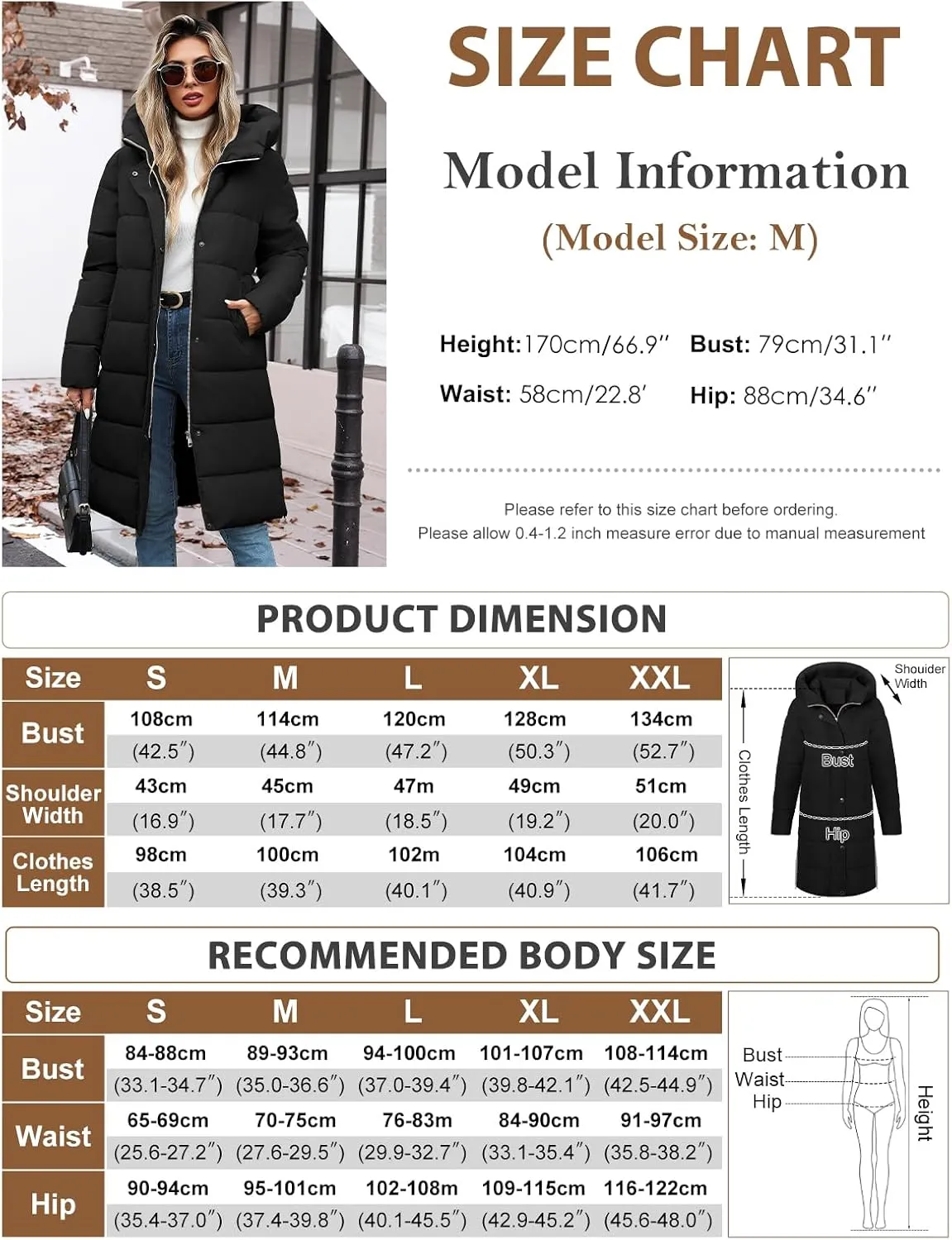 HEEKPEK Womens Winter Long Puffer Coats Down Thicken Warm Quilted Jacket Mid-Length with Side Zipper and Hood Outerwear