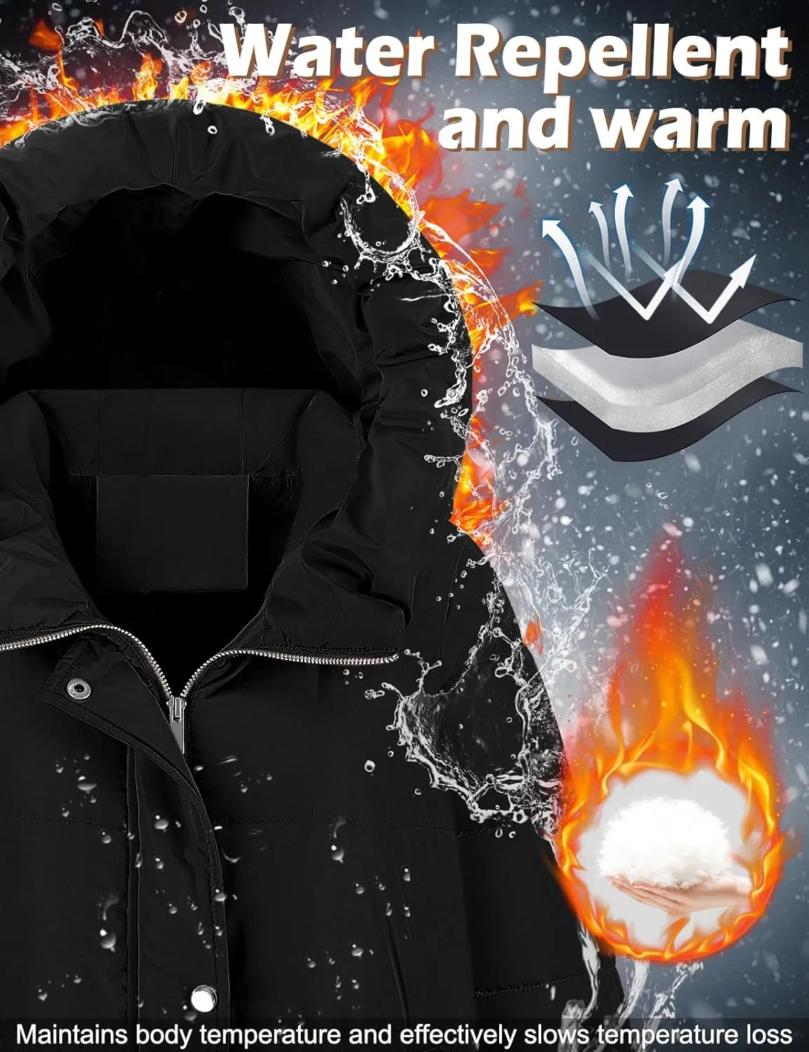 HEEKPEK Womens Winter Long Puffer Coats Down Thicken Warm Quilted Jacket Mid-Length with Side Zipper and Hood Outerwear