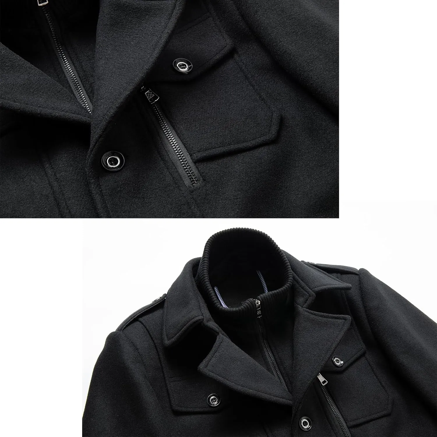 INVACHI Men's Wool Blend Coat Warm Winter Trench Coat with Detachable Soft Scarf Single Breasted Pea Coat