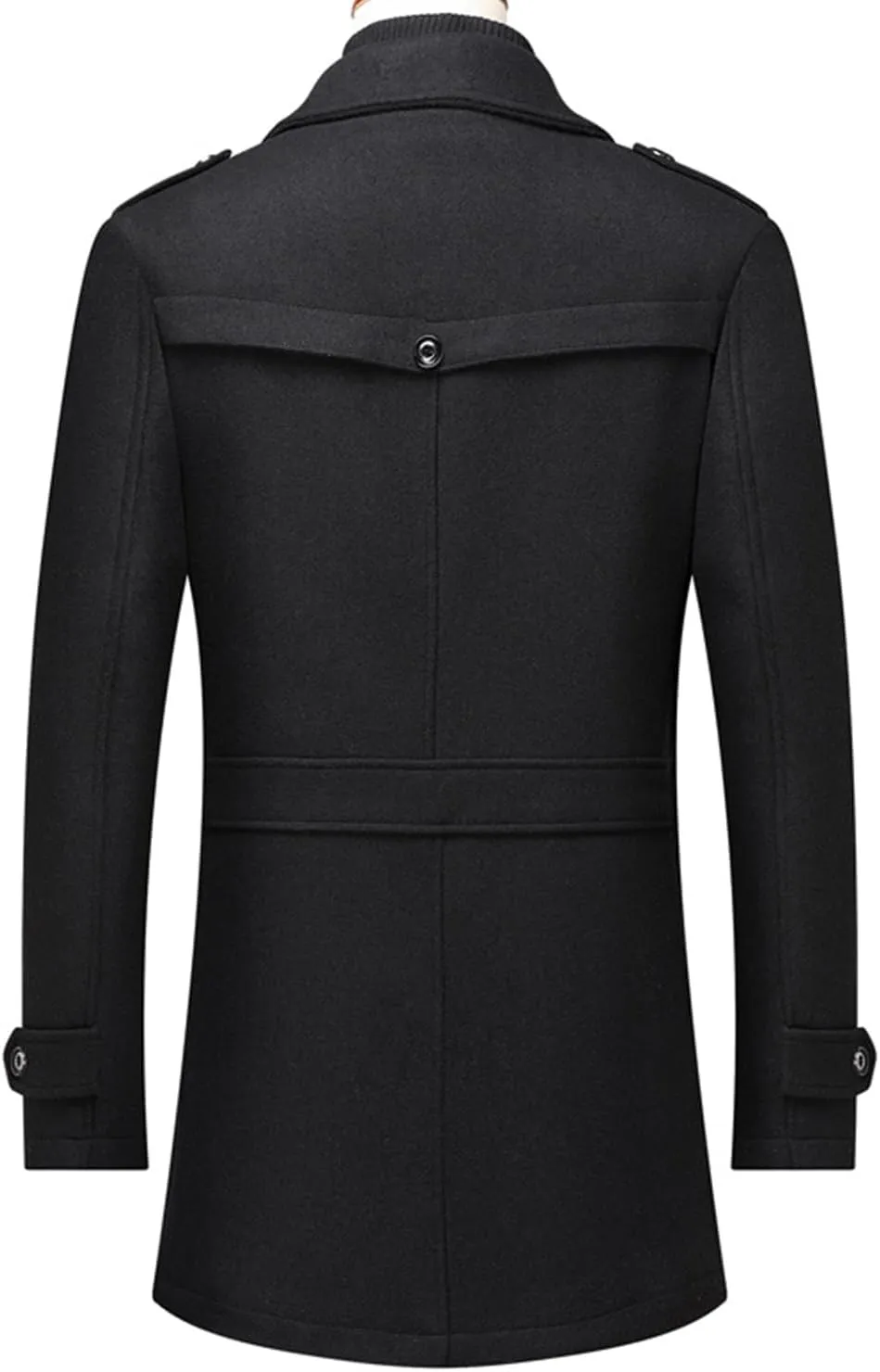 INVACHI Men's Wool Blend Coat Warm Winter Trench Coat with Detachable Soft Scarf Single Breasted Pea Coat