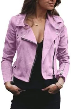 IVERIRMIN Womens Lightweight Suede Motorcycle Jacket Fall Cropped Asymmetrical Zip-up Biker Coats Faux Leather Fitted Outwear