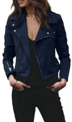 IVERIRMIN Womens Lightweight Suede Motorcycle Jacket Fall Cropped Asymmetrical Zip-up Biker Coats Faux Leather Fitted Outwear