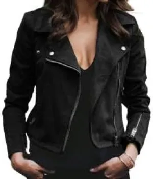IVERIRMIN Womens Lightweight Suede Motorcycle Jacket Fall Cropped Asymmetrical Zip-up Biker Coats Faux Leather Fitted Outwear