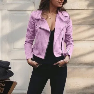 IVERIRMIN Womens Lightweight Suede Motorcycle Jacket Fall Cropped Asymmetrical Zip-up Biker Coats Faux Leather Fitted Outwear