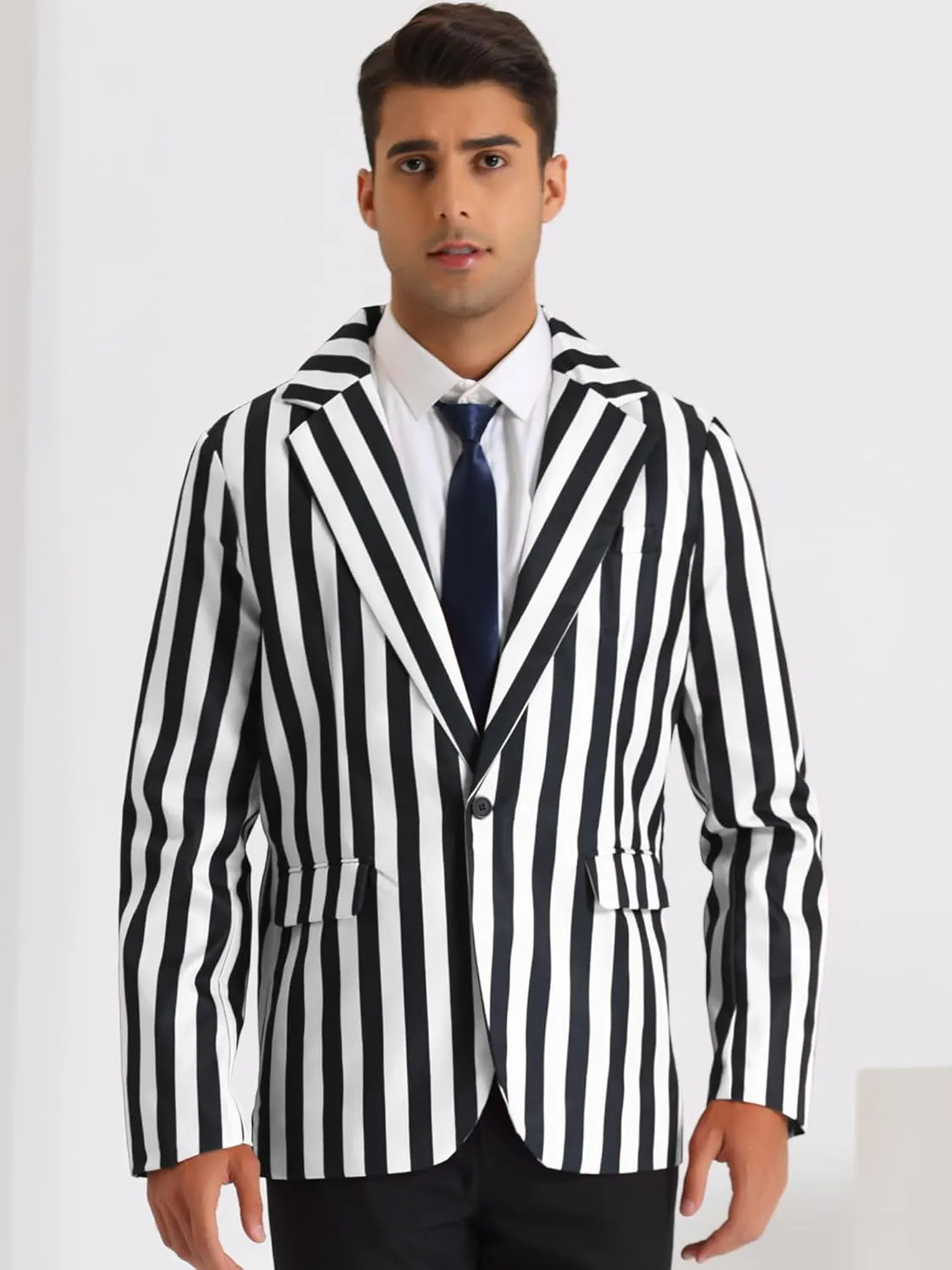 Lars Amadeus Stripes Blazers for Men's Slim Fit Single Breasted Business Color Block Sports Coat