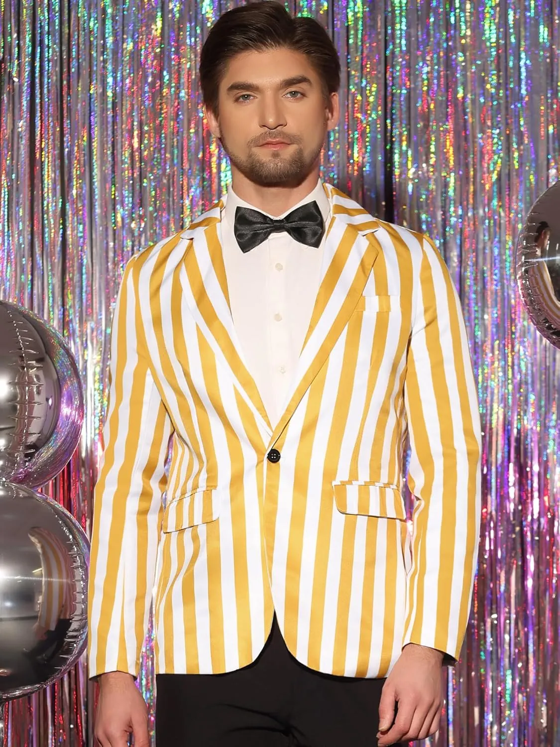 Lars Amadeus Stripes Blazers for Men's Slim Fit Single Breasted Business Color Block Sports Coat