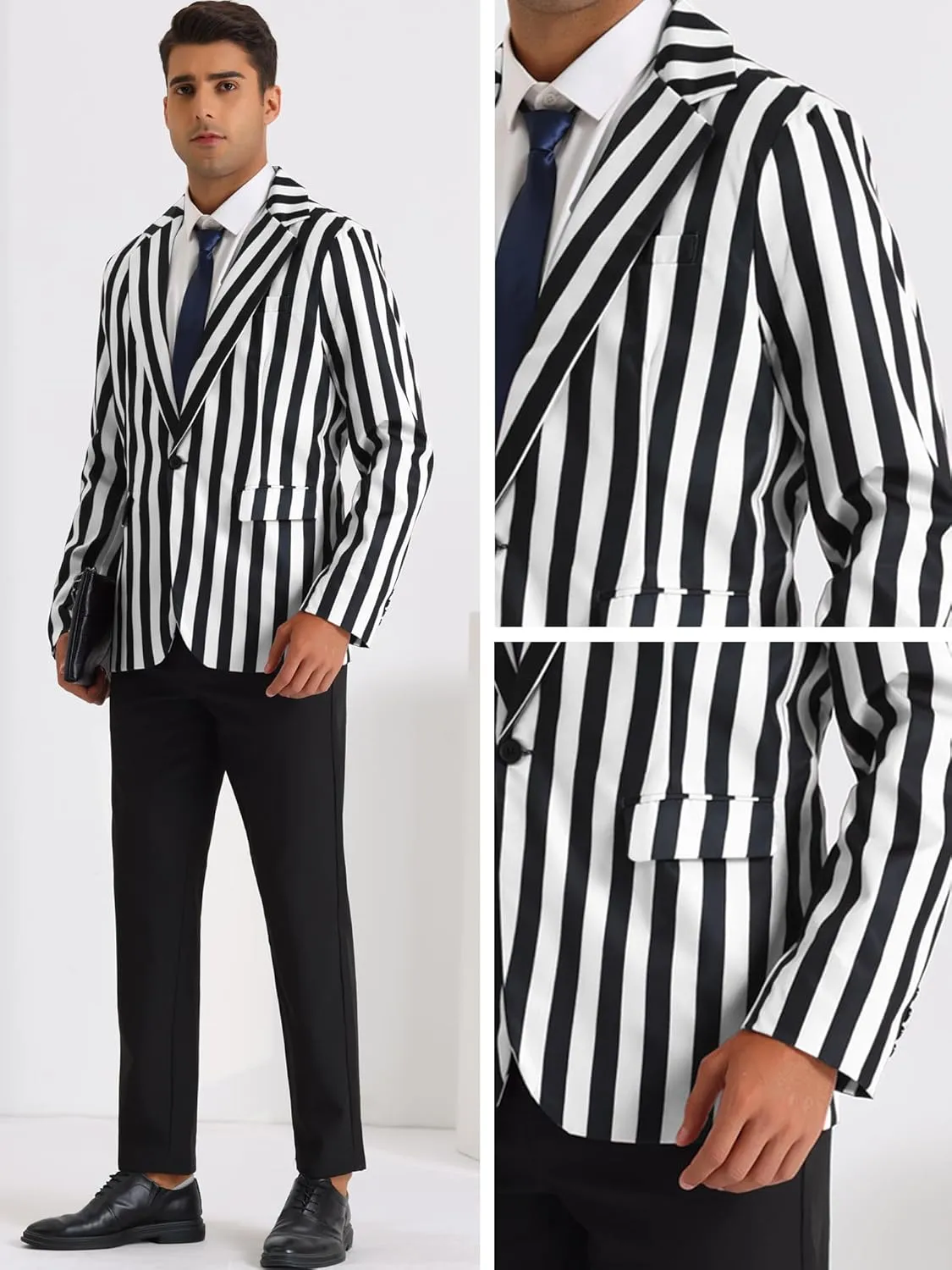 Lars Amadeus Stripes Blazers for Men's Slim Fit Single Breasted Business Color Block Sports Coat