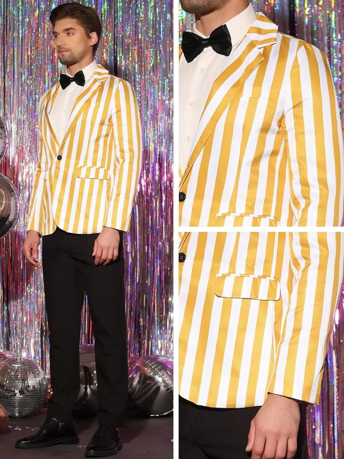 Lars Amadeus Stripes Blazers for Men's Slim Fit Single Breasted Business Color Block Sports Coat