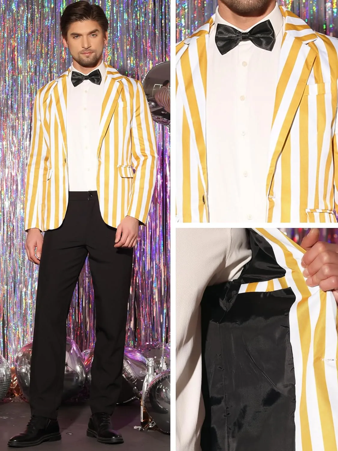 Lars Amadeus Stripes Blazers for Men's Slim Fit Single Breasted Business Color Block Sports Coat