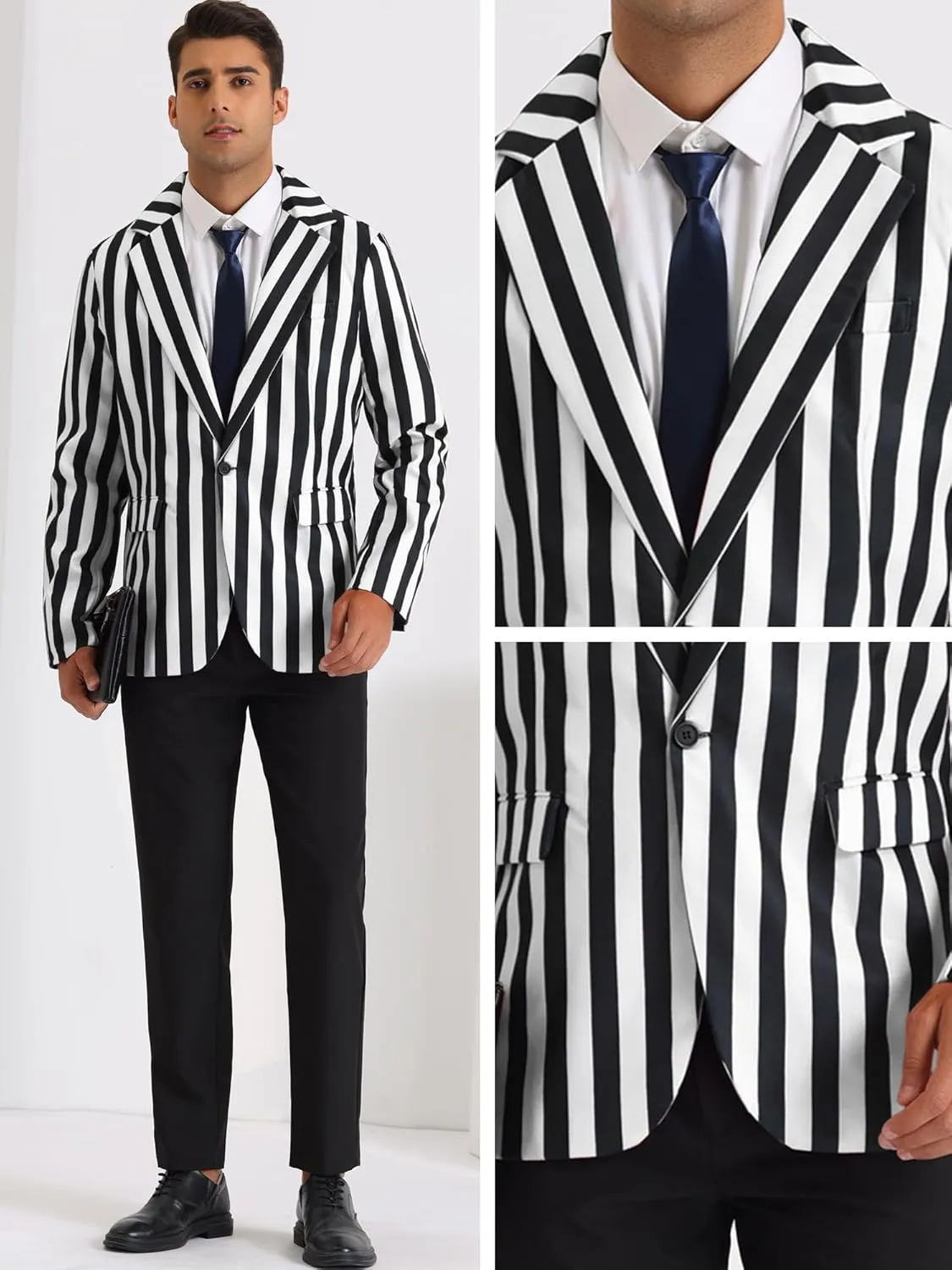 Lars Amadeus Stripes Blazers for Men's Slim Fit Single Breasted Business Color Block Sports Coat