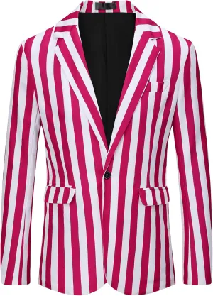 Lars Amadeus Stripes Blazers for Men's Slim Fit Single Breasted Business Color Block Sports Coat