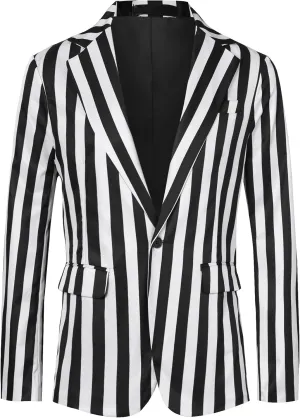 Lars Amadeus Stripes Blazers for Men's Slim Fit Single Breasted Business Color Block Sports Coat