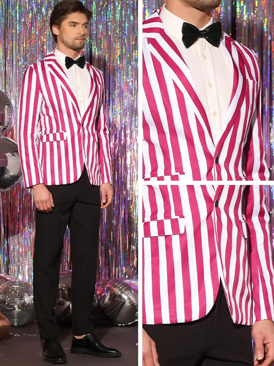 Lars Amadeus Stripes Blazers for Men's Slim Fit Single Breasted Business Color Block Sports Coat