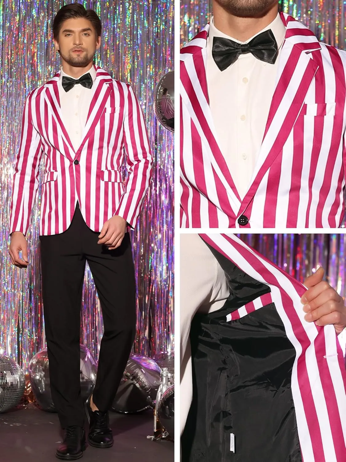 Lars Amadeus Stripes Blazers for Men's Slim Fit Single Breasted Business Color Block Sports Coat