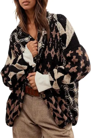 LaurelTree Womens Cardigan Sweaters Open Front Button up Weaters Y2k Knit Chunky Winter Outerwear Coats with Hem Drawstring