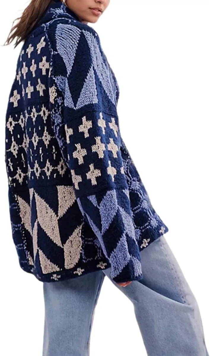 LaurelTree Womens Cardigan Sweaters Open Front Button up Weaters Y2k Knit Chunky Winter Outerwear Coats with Hem Drawstring