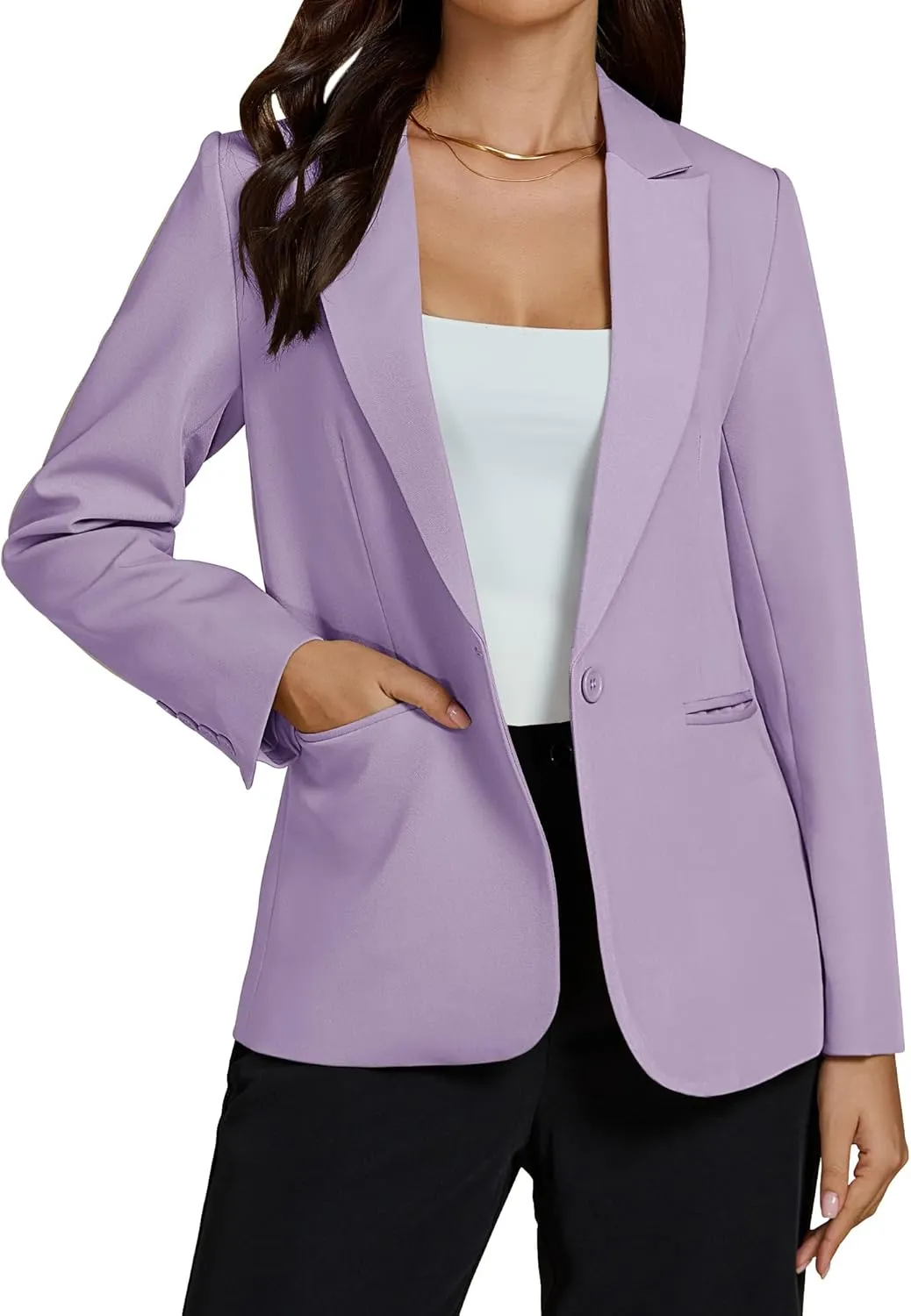 luvamia Dressy Blazers for Women Button Long Sleeve Lapel Business Casual Outfits Office Work Suit Blazer with Pockets